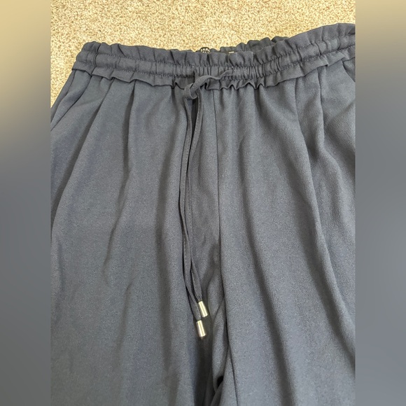 ZARA WOMAN NAVY BLUE Straight PANTS ELASTIC WAISTBAND Sz S Business Casual - Picture 2 of 11